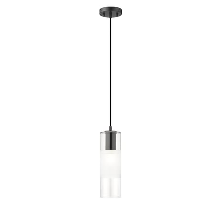 Z-Lite Alton Pendant, 1-Light, 4.75 In.W x 14.25 In.H, Matte Black/Clear+Frosted 824P-MB